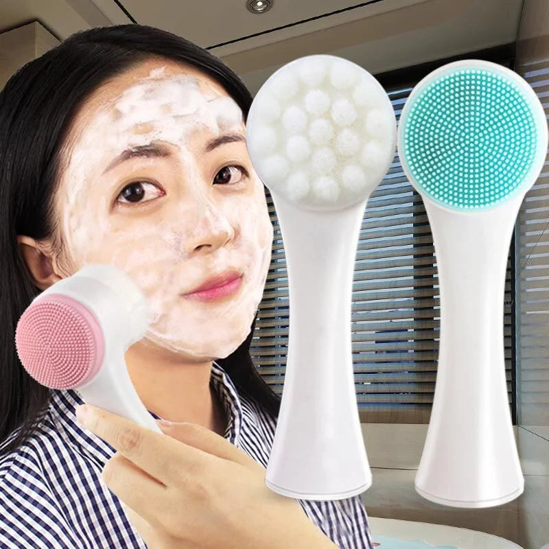 Double-Sided Face Cleansing Brush Silicone Facial Cleanser Blackhead Removal Pore Cleaner Massage Exfoliator Face Scrub Brush