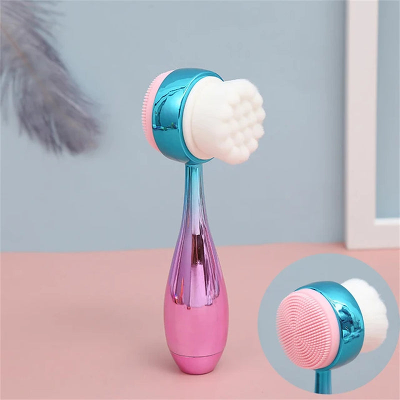 Double-Sided Face Cleansing Brush Silicone Facial Cleanser Blackhead Removal Pore Cleaner Massage Exfoliator Face Scrub Brush