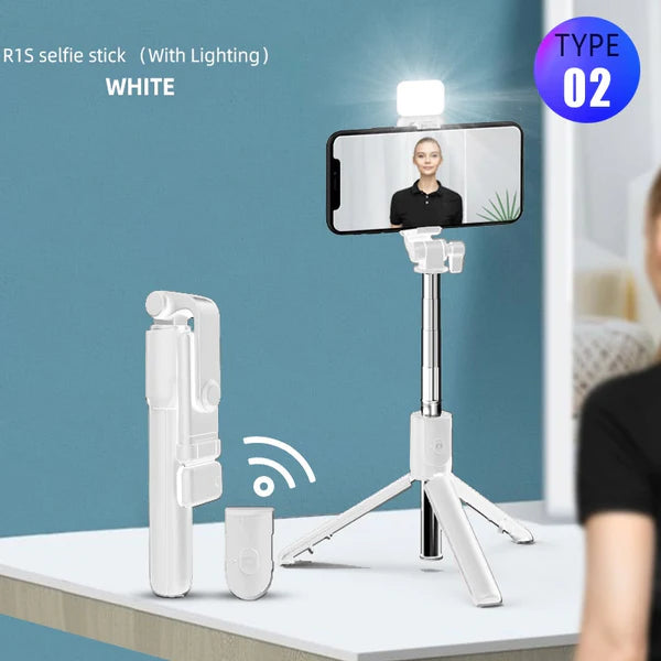 Pau de Selfie Com Tripé Expansível Com Luz e Bluetooth