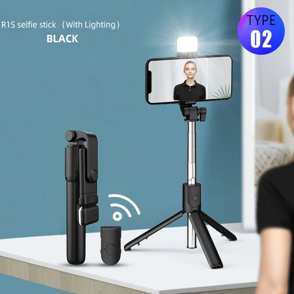 Pau de Selfie Com Tripé Expansível Com Luz e Bluetooth